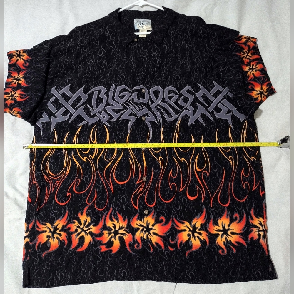 BIG DOG Authentic Hawaiian Shirt 3XL Flame Hibiscus Flower Black Orange Yellow